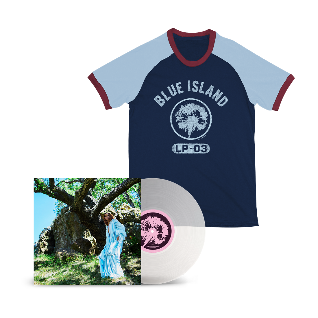 Fan Pack - Blue Island - Translucent MIlky Clear Vinyl & Blue Island Raglan Tee